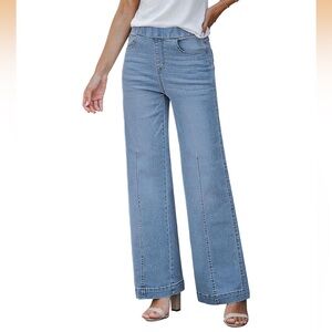 Pull On Baggy Stretchy High Waisted Wide Leg Jeans 90’s